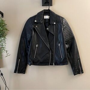 LCW Young Women’s Black Faux Leather Moto Jacket (Size 34 EU)